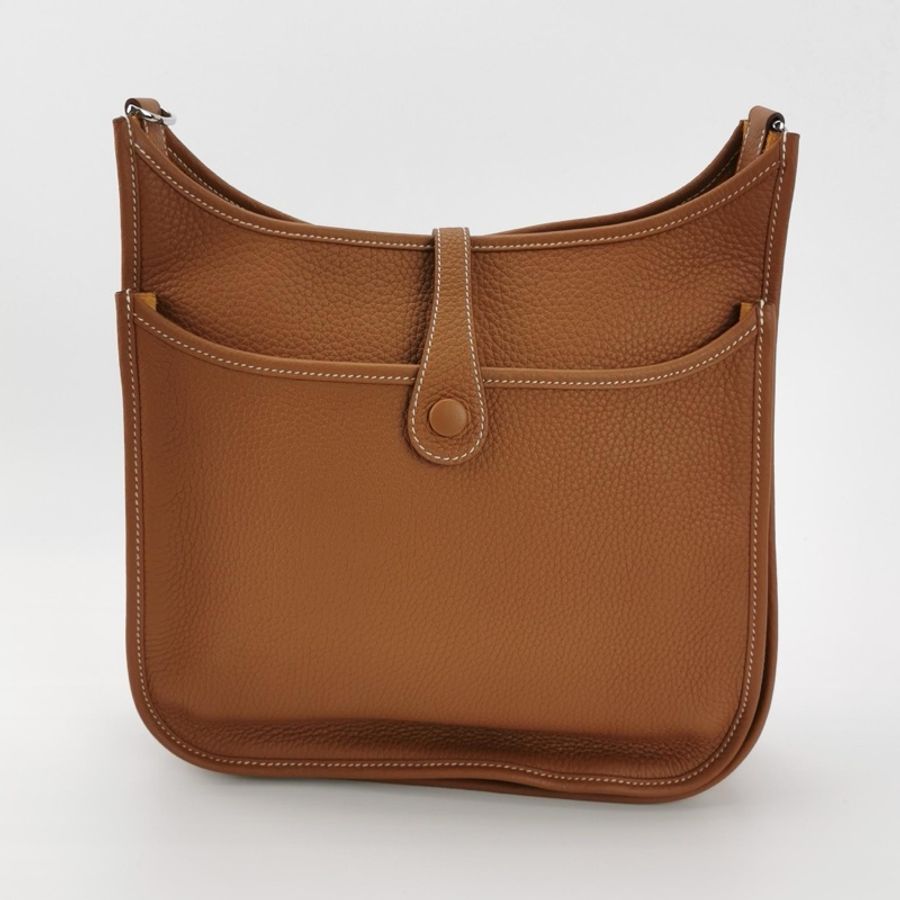 Hermes Evelyne29鏤空單肩包Clemence (TC) 牛皮銀扣37金棕B刻-3
