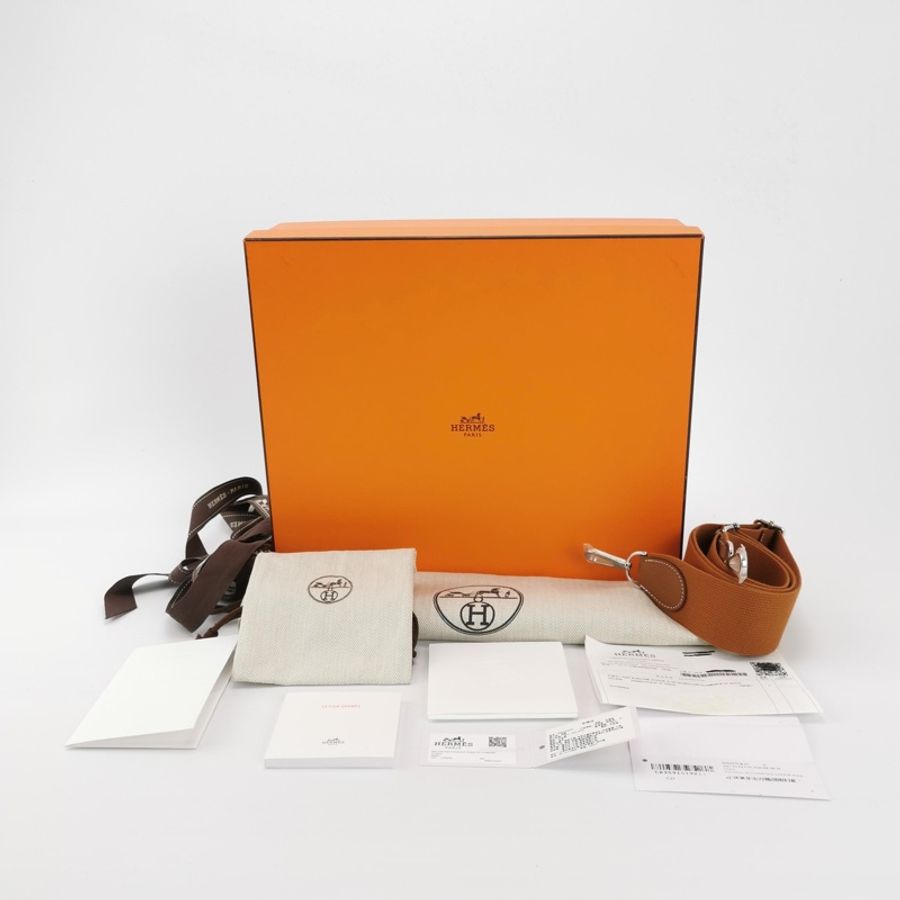 Hermes Evelyne29鏤空單肩包Clemence (TC) 牛皮銀扣37金棕B刻-8