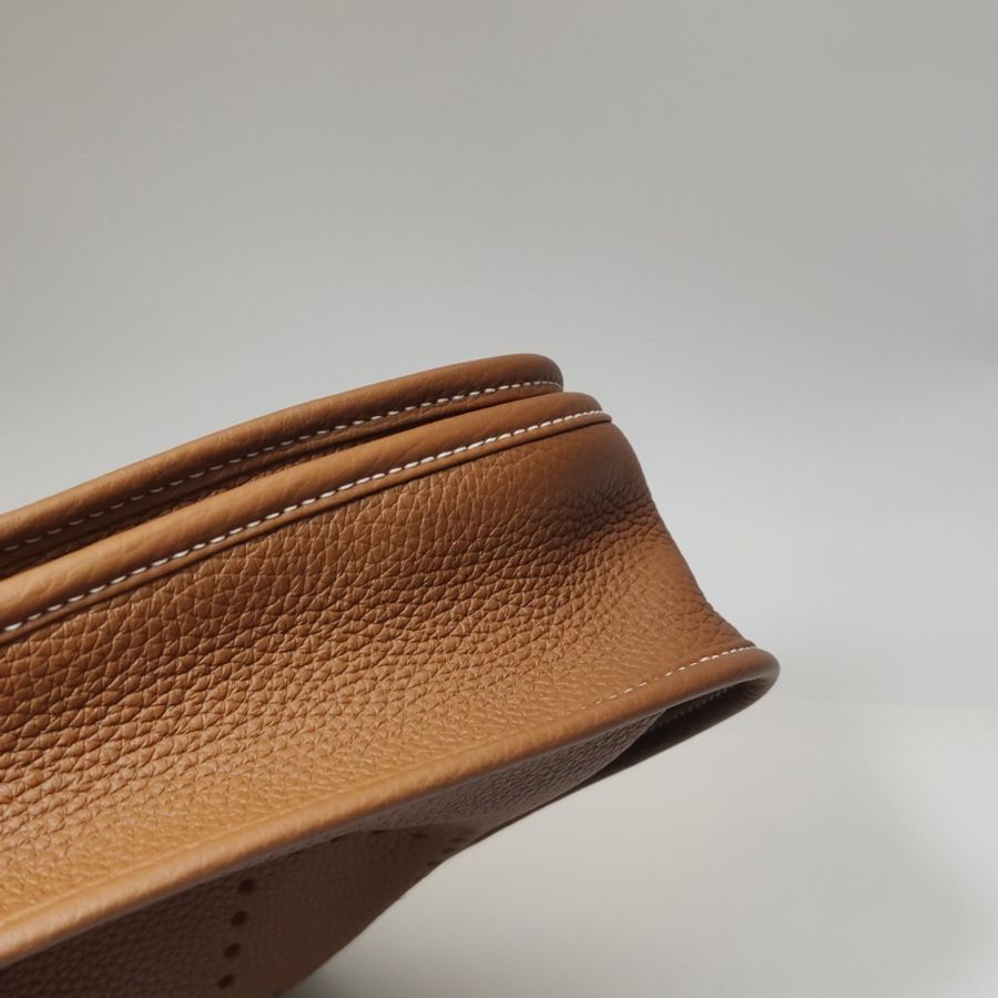 Hermes Evelyne29鏤空單肩包Clemence (TC) 牛皮銀扣37金棕B刻-10