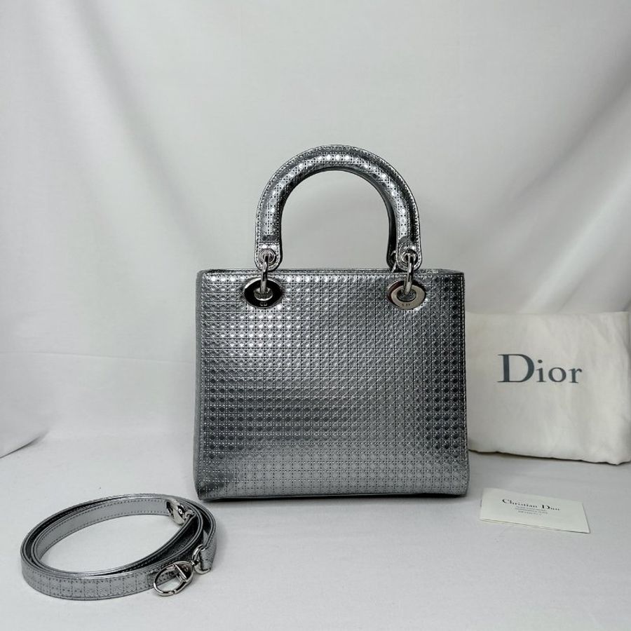 DIOR Lady Dior金屬銀黛妃包-1