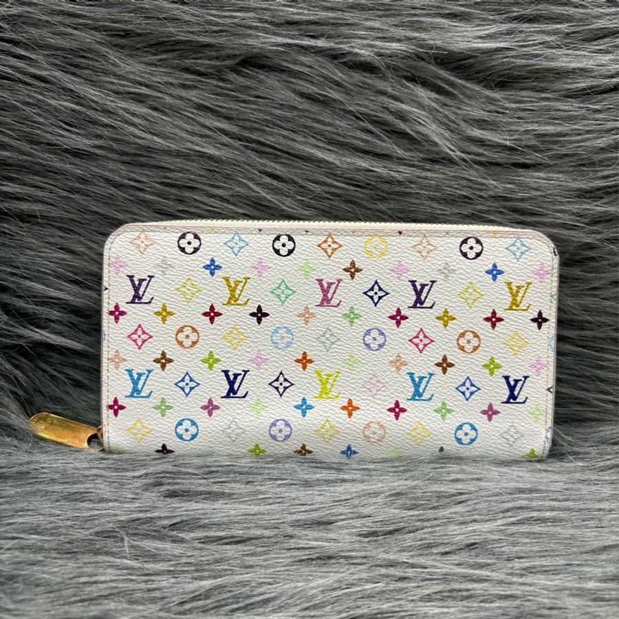 LV M60241 白彩 原花 老花 字紋 信用卡 零錢 拉鍊 發財 包 長夾 夾 皮夾-0