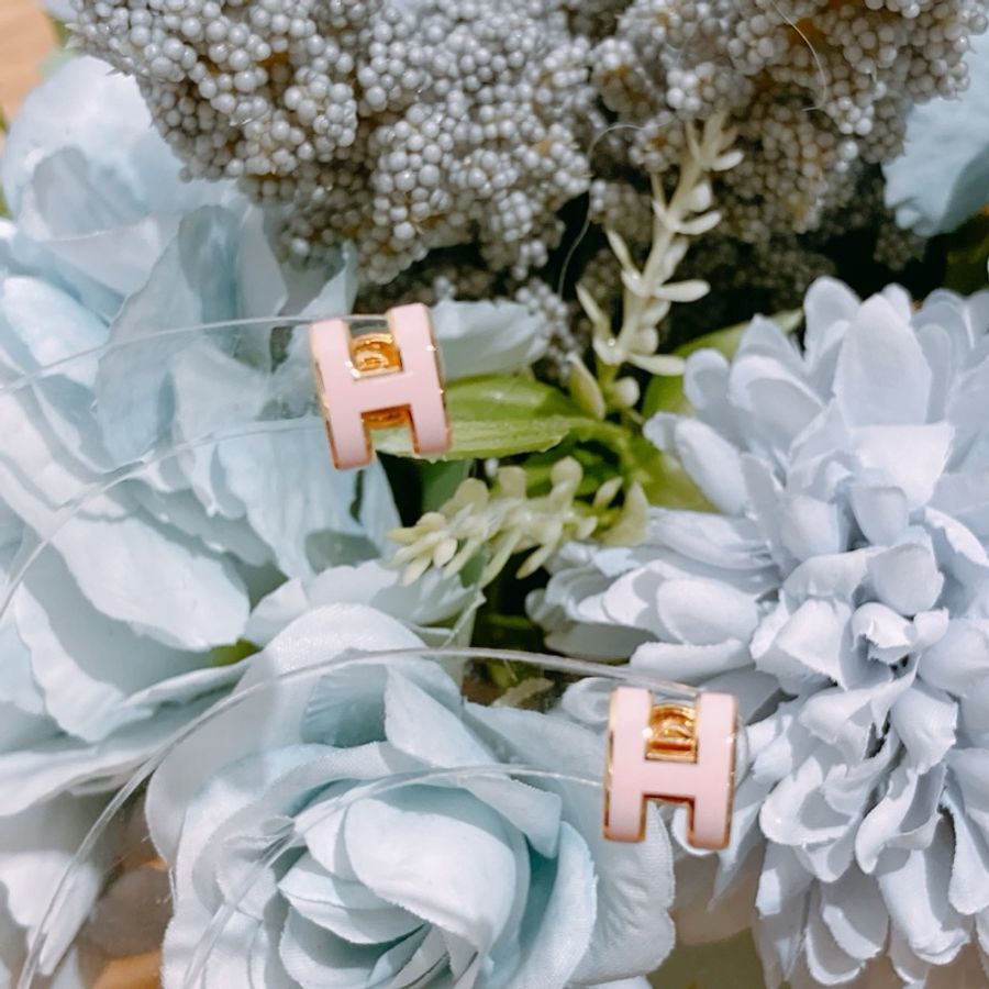 TW4089 愛馬仕粉色 金色Hermès Mini Pop H Earrings-1
