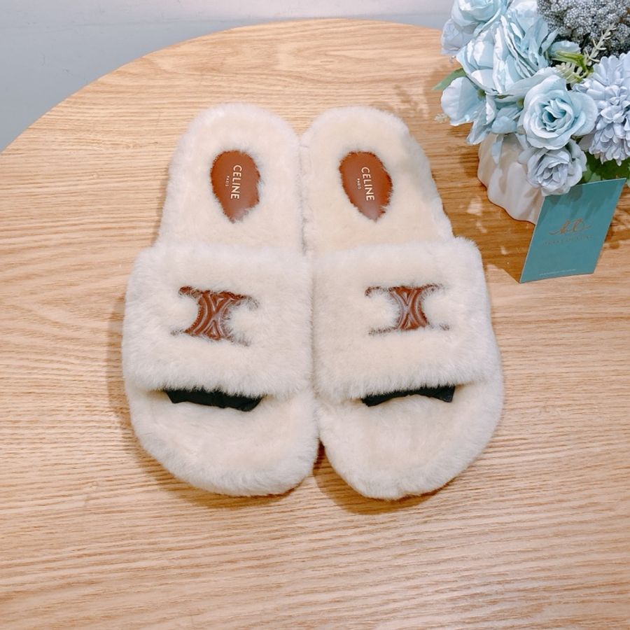 TW4093 Celine 賽琳 毛毛拖鞋 39碼Fur Slide Triomphe Slipper-1