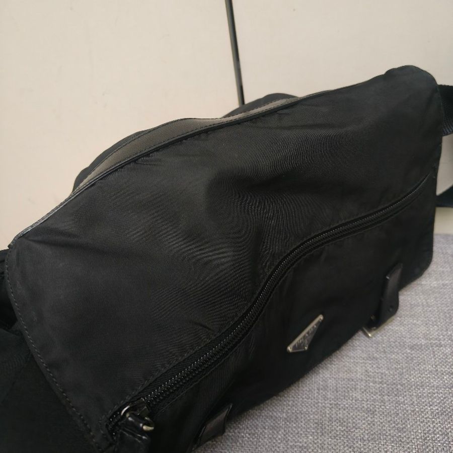 💝女神節💝寵愛一週甜價至3/15‼️㊣✨PRADA✨普拉達 黑色 輕量 帆布 皮革 雙釦 掀蓋式 郵差包 肩背包 斜背包 /二手包/二手精品🌳二手樹屋🌳-6