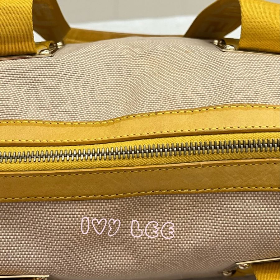 FENDI 波士頓包 手提包 帆布 拼色米色黃色 二手精品-4