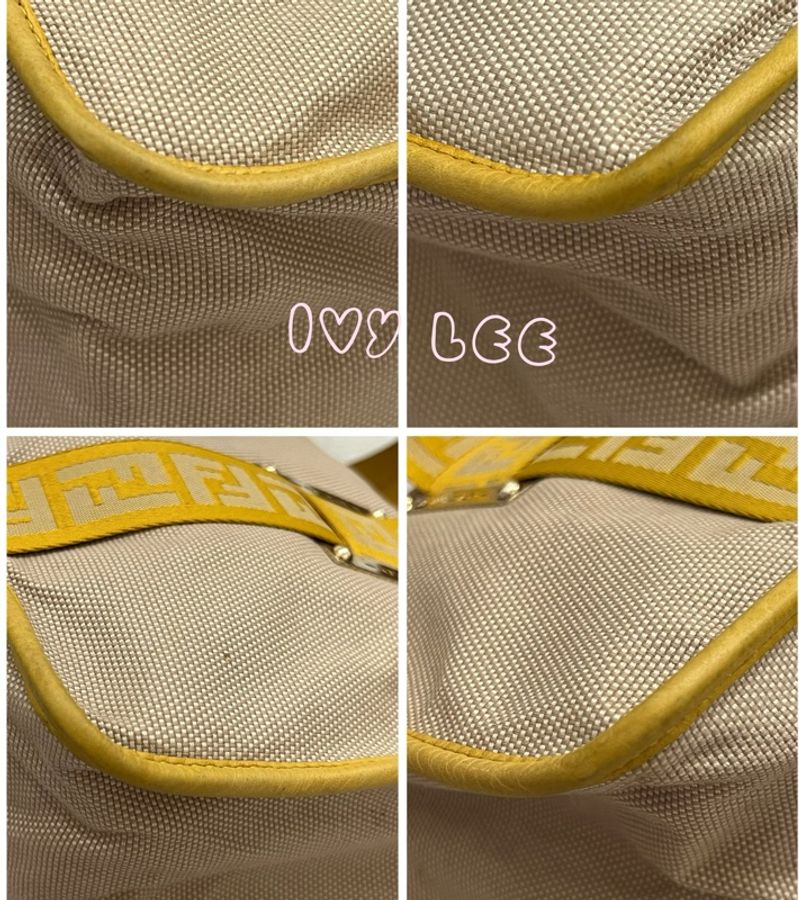 FENDI 波士頓包 手提包 帆布 拼色米色黃色 二手精品-12