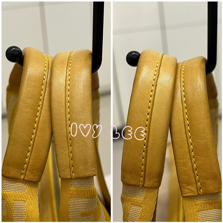 FENDI 波士頓包 手提包 帆布 拼色米色黃色 二手精品-18