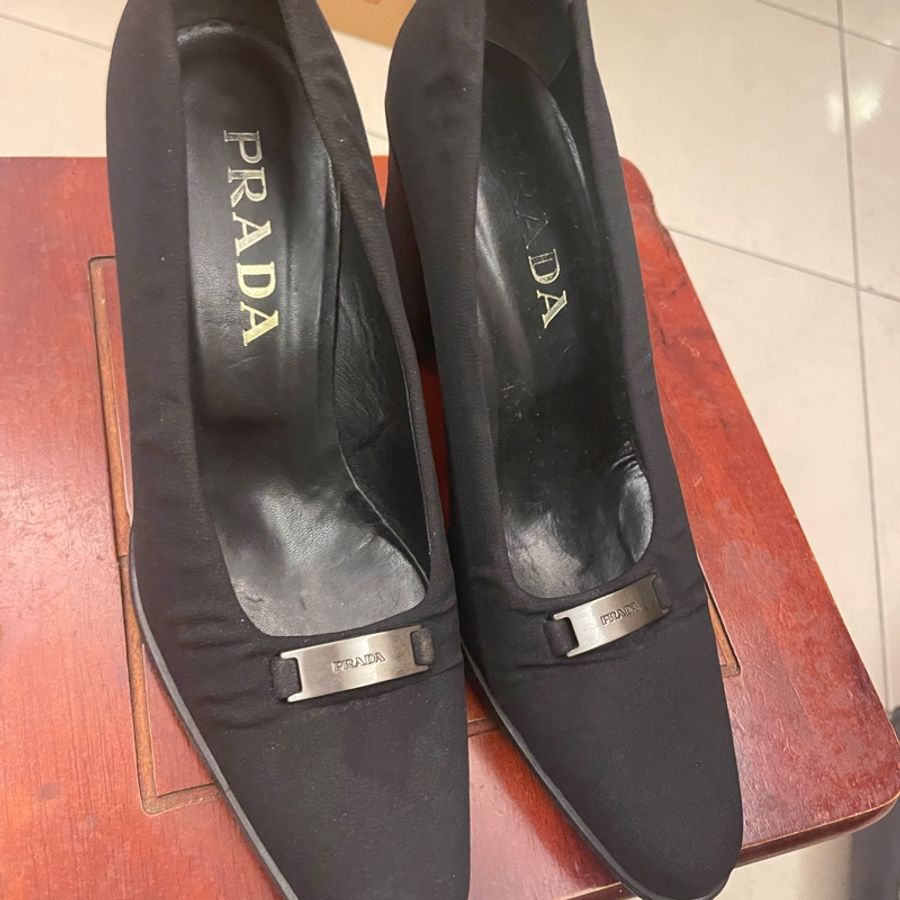 PRADA  絲巾布高根鞋 37號-2