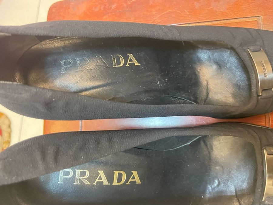 PRADA  絲巾布高根鞋 37號-3