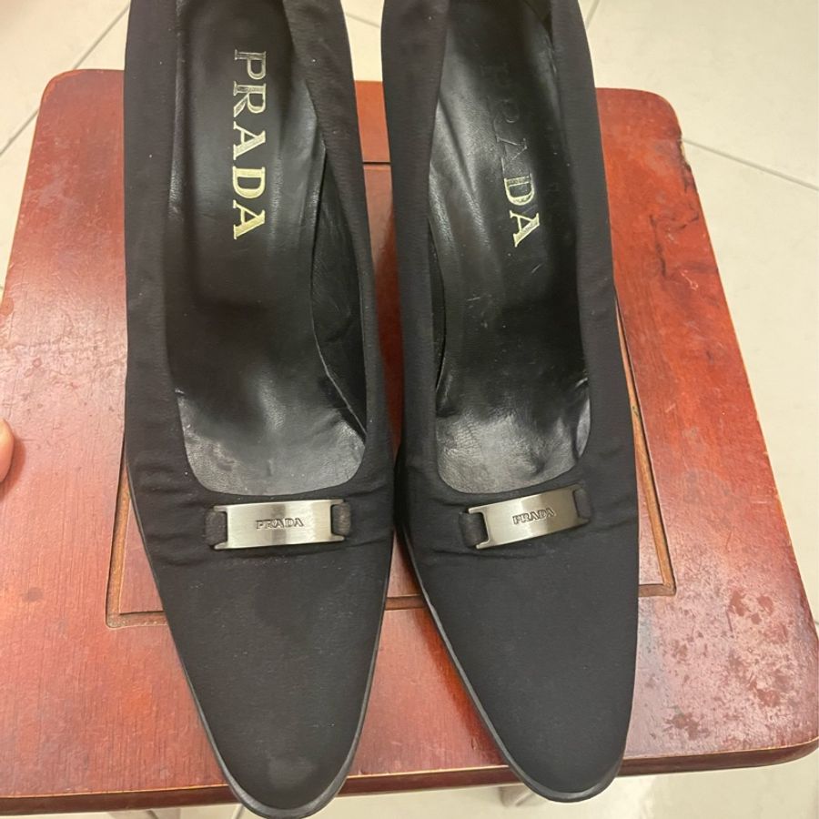 PRADA  絲巾布高根鞋 37號-5