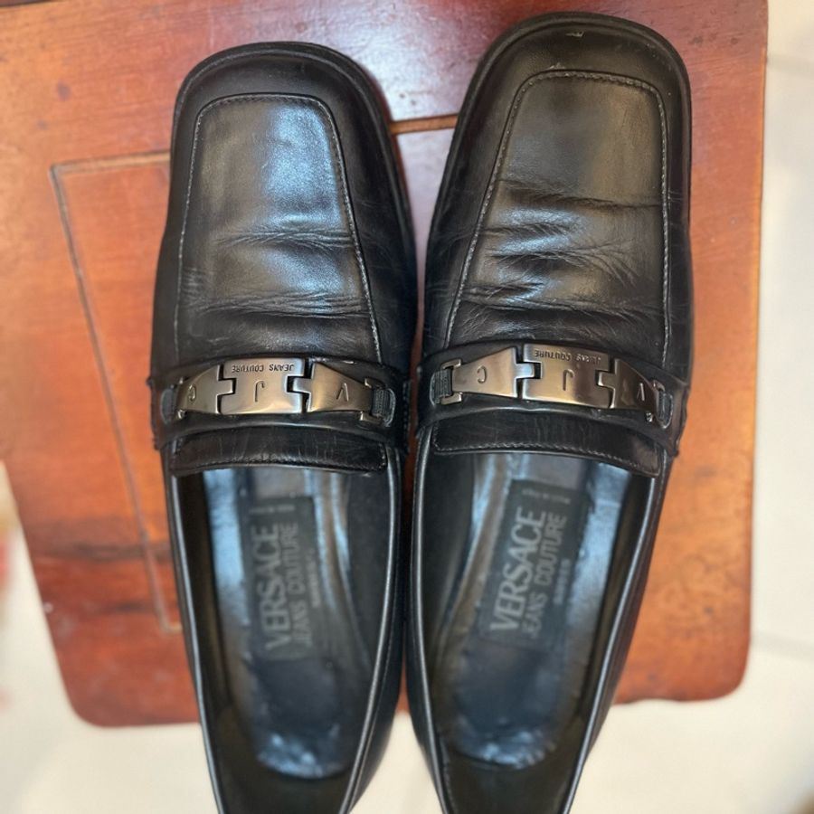 VERSACE 樂福鞋小牛皮37號-1