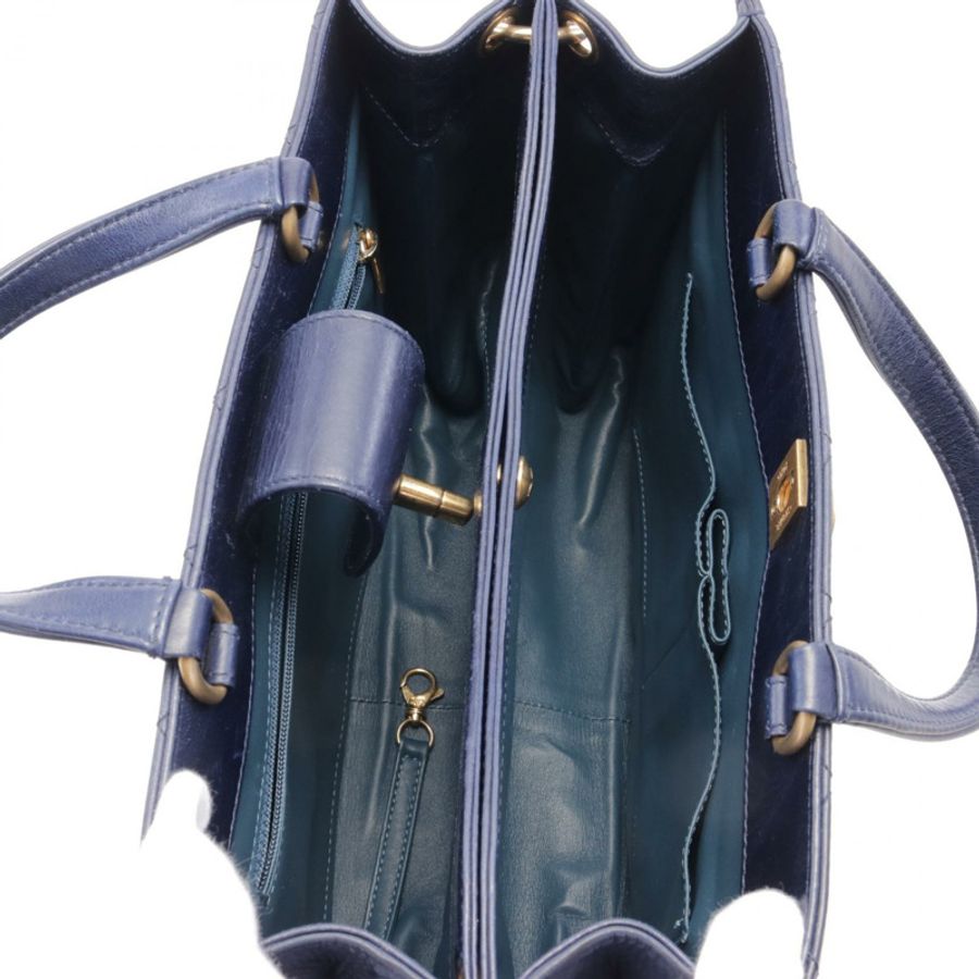 CHANEL 菱格紋鏈條斜背包 皮革 海軍藍 二手 GHW-2