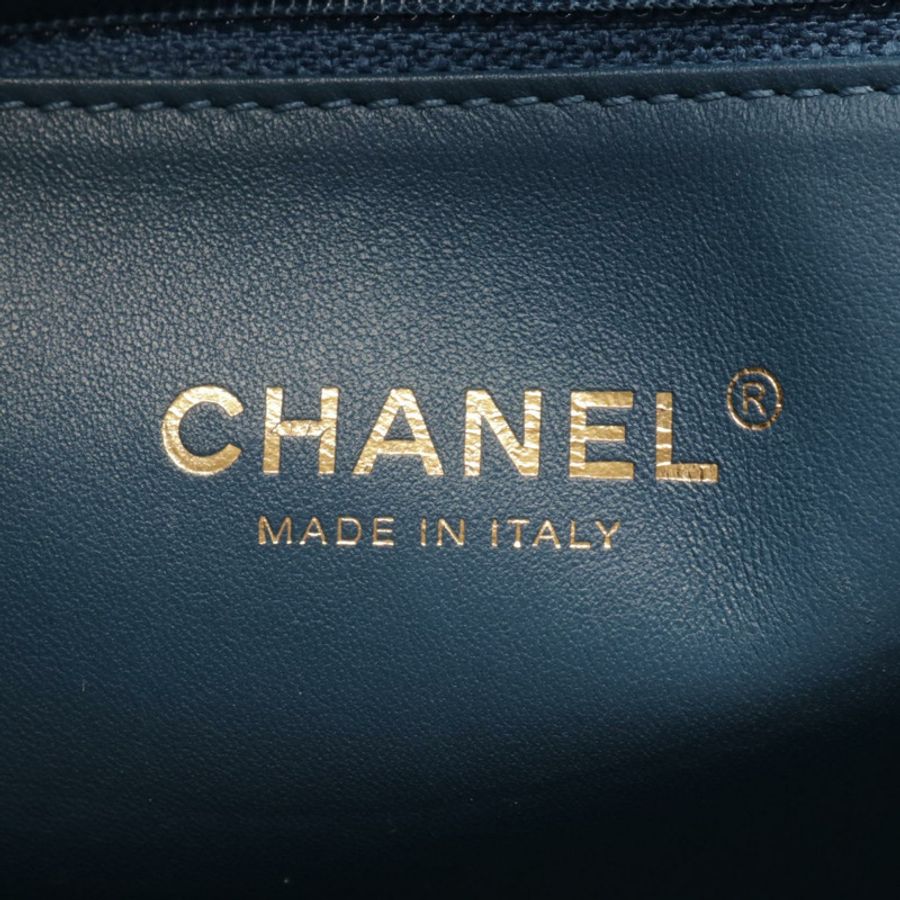 CHANEL 菱格紋鏈條斜背包 皮革 海軍藍 二手 GHW-3