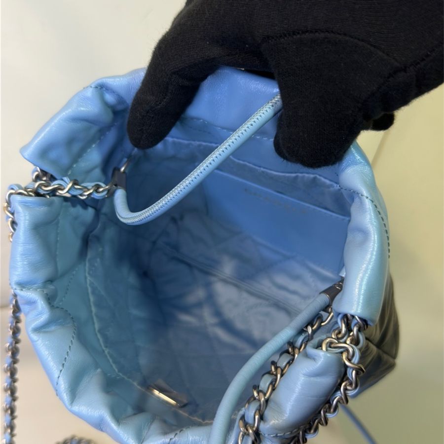 五金帶膜閒置品🈶購證 Chanel mini 22bag寶寶藍 芯片款🩵全配🔥-17
