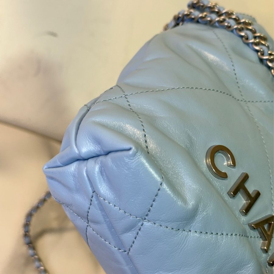 五金帶膜閒置品🈶購證 Chanel mini 22bag寶寶藍 芯片款🩵全配🔥-20