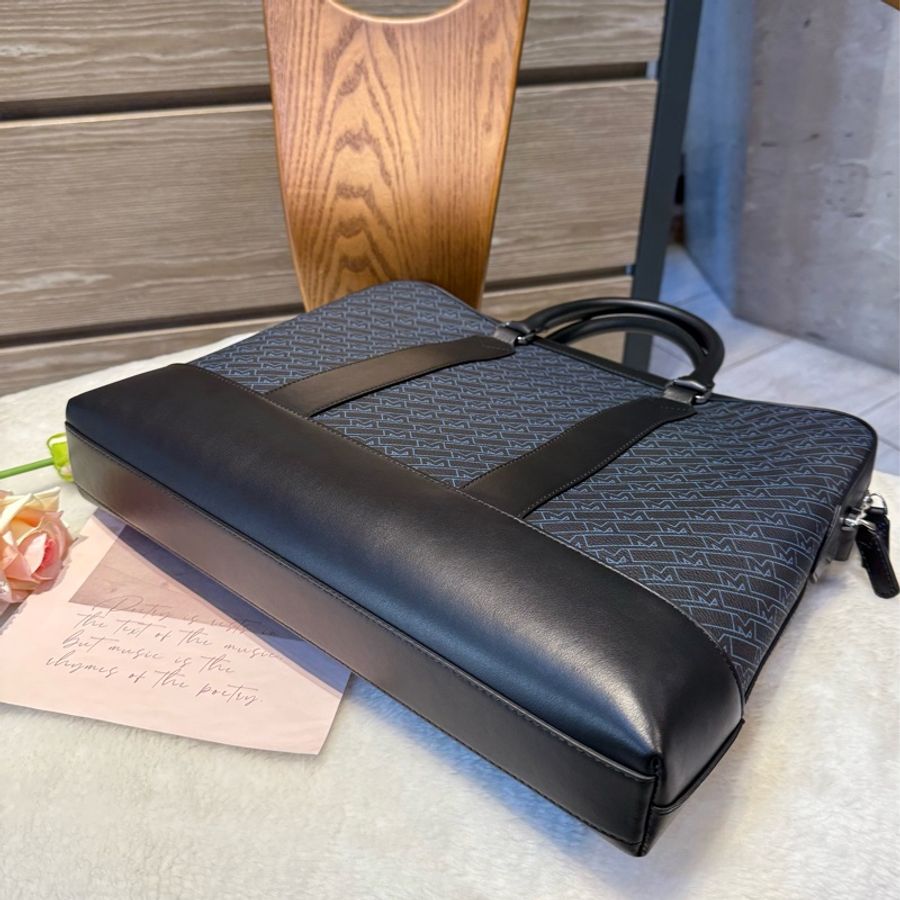 MONTBLANC M Gram 4810 系列薄款滿版標誌二用公事包(黑色/藍色)-5