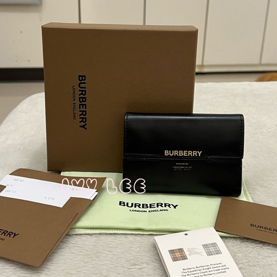 Burberry Horseferry 印花真皮折疊皮夾 經典黑 短夾 二手精品-0