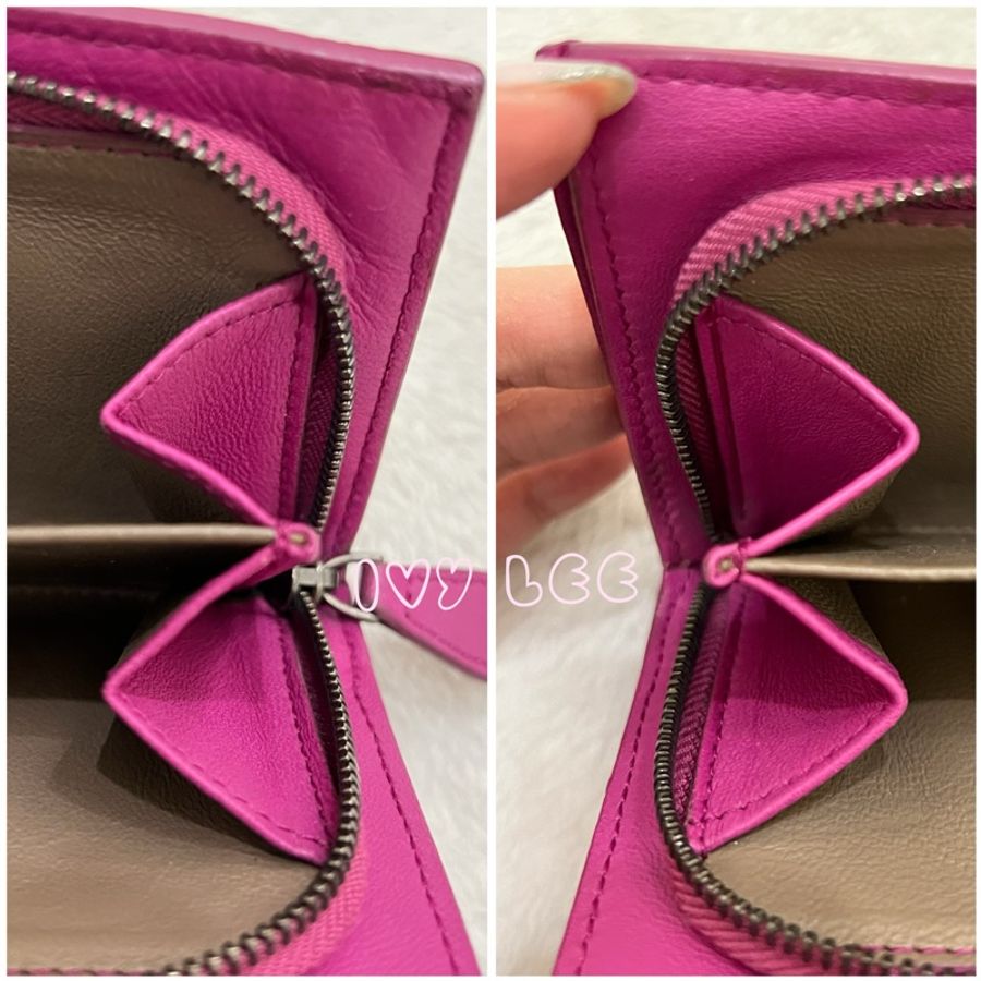 BOTTEGA VENETA經典編織設計 羊皮釦式 中夾 短夾 葡萄紫紅色 二手精品-17