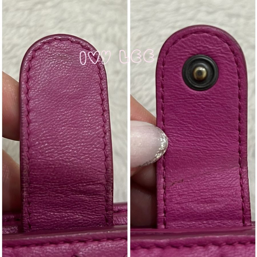 BOTTEGA VENETA經典編織設計 羊皮釦式 中夾 短夾 葡萄紫紅色 二手精品-18