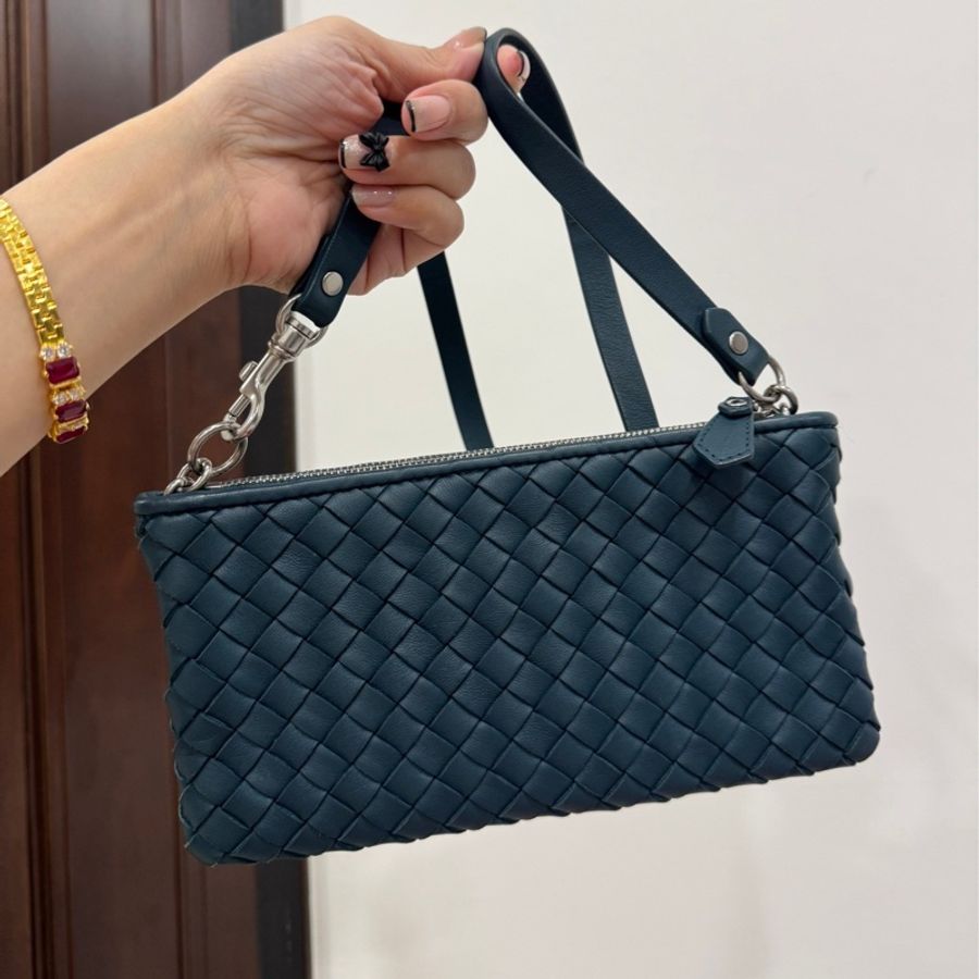 Bottega Veneta BV Nappa 汽油藍 綠 編織 手拿包 零錢包 斜背包 肩背包 皮包 皮夾 長夾-2
