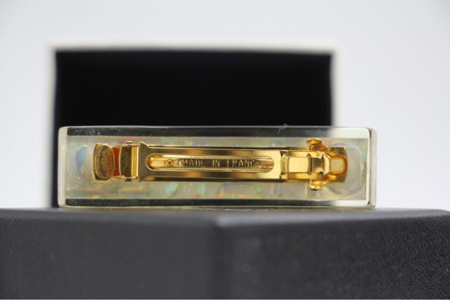Chanel Vintage 97P 幻彩樹脂Logo髮夾-6