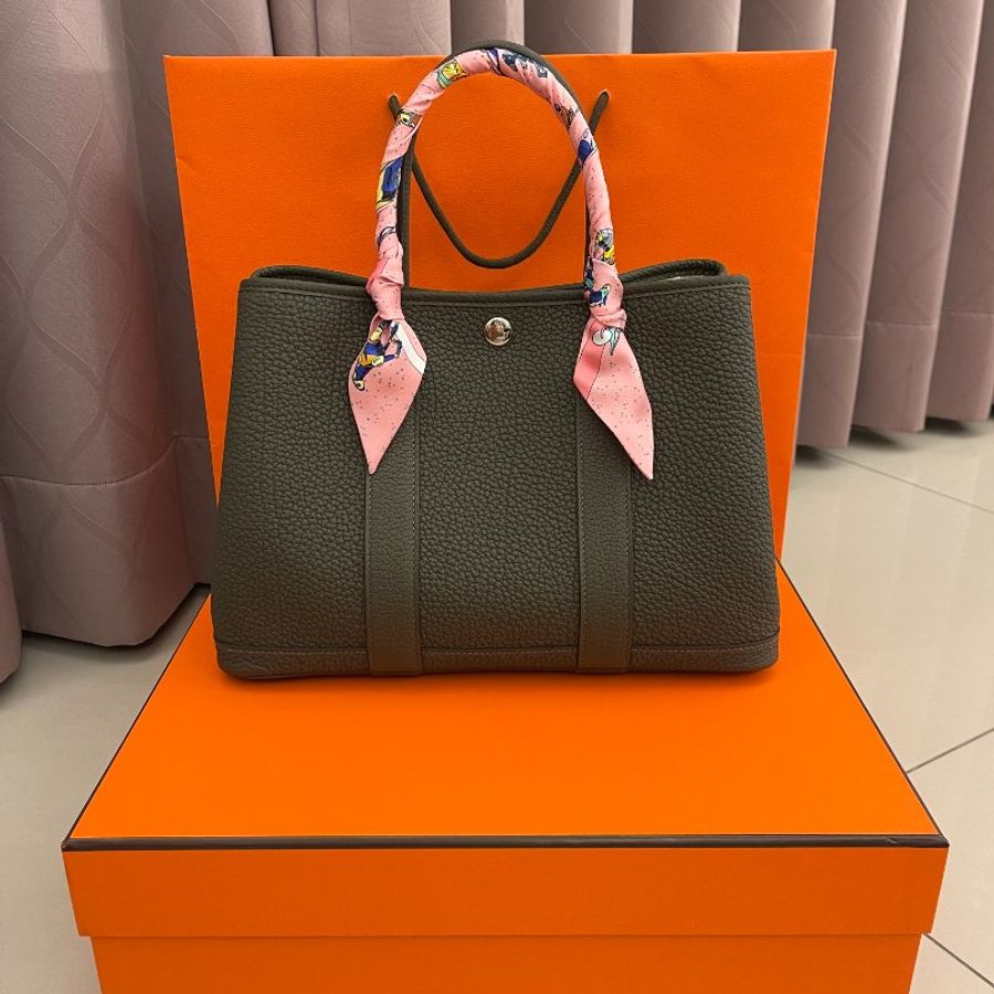 愛馬仕 Hermès Garden Party 花園派對包 30 - 桉樹綠銀扣-0