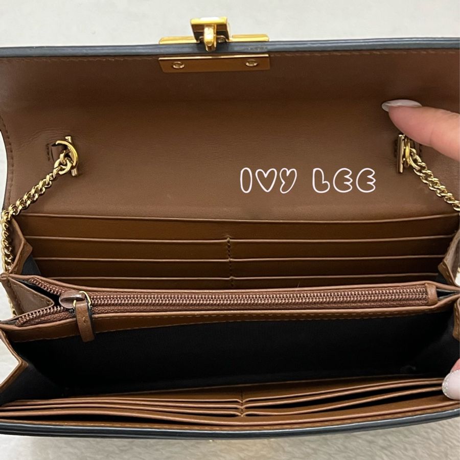 GUCCI GG Supreme 掛鎖鏈條 長錢包 小肩包 長夾 woc 453506 黑棕色 手提包 二手精品-2