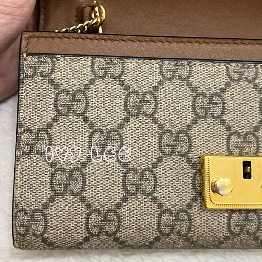 GUCCI GG Supreme 掛鎖鏈條 長錢包 小肩包 長夾 woc 453506 黑棕色 手提包 二手精品-24