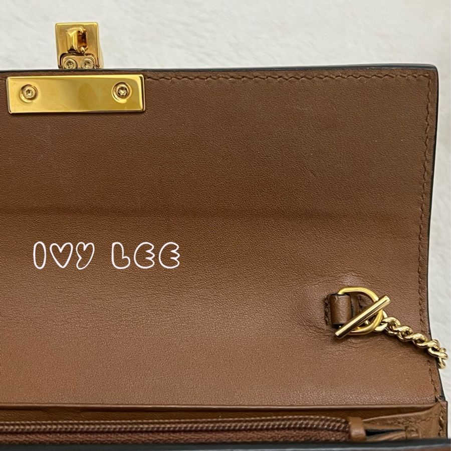 GUCCI GG Supreme 掛鎖鏈條 長錢包 小肩包 長夾 woc 453506 黑棕色 手提包 二手精品-26