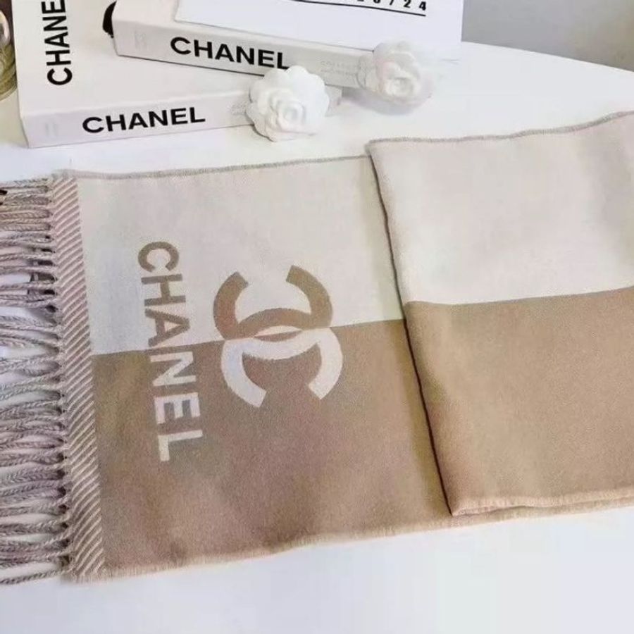 Chanel 24B 圍巾 淺米拼色 184 x34cm 100%綿羊毛-5