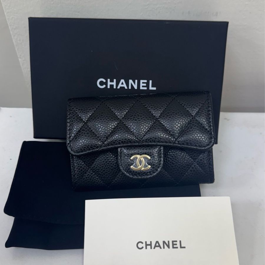Chanel 香奈兒芯片款黑金經典卡包-0
