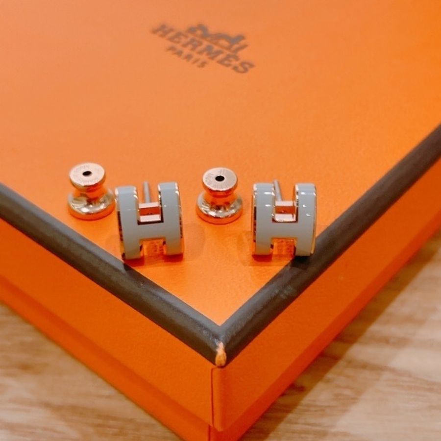 TW4105 Hermes 愛馬仕 mini H奶茶灰色耳環Mini Pop H Earrings-1