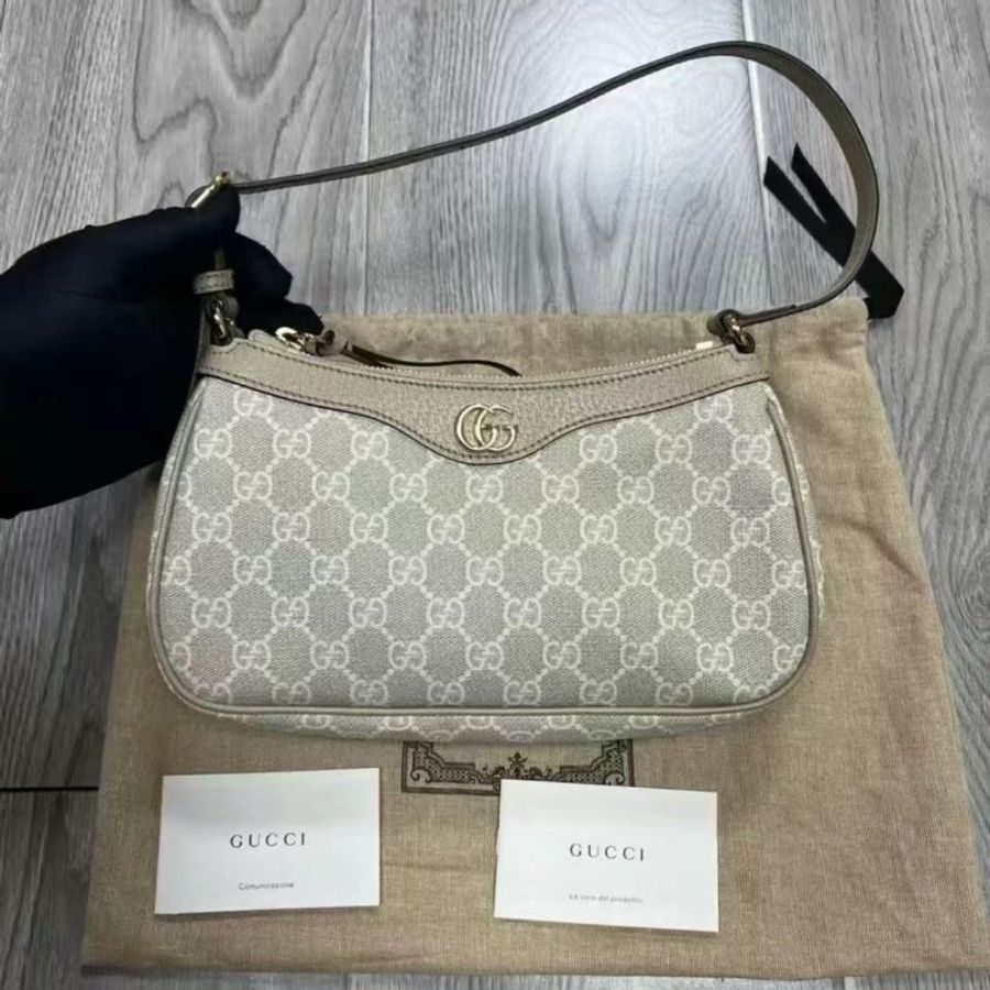 24年全新全套GUCCI腋下包 老花米白色-1