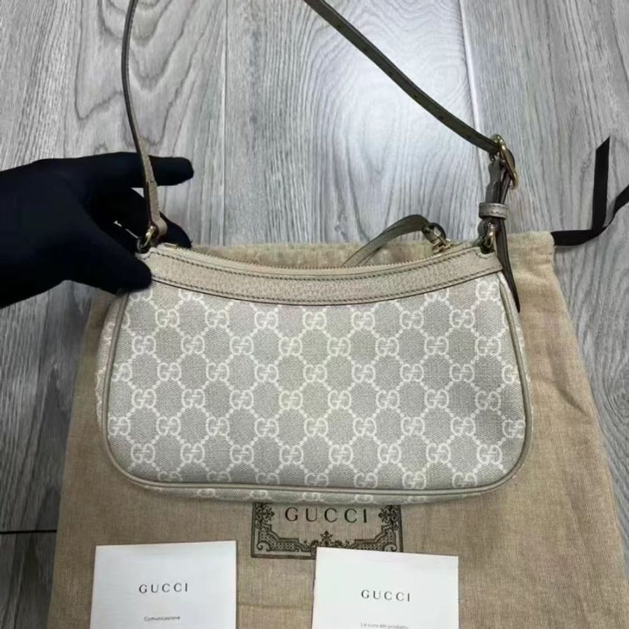 24年全新全套GUCCI腋下包 老花米白色-2