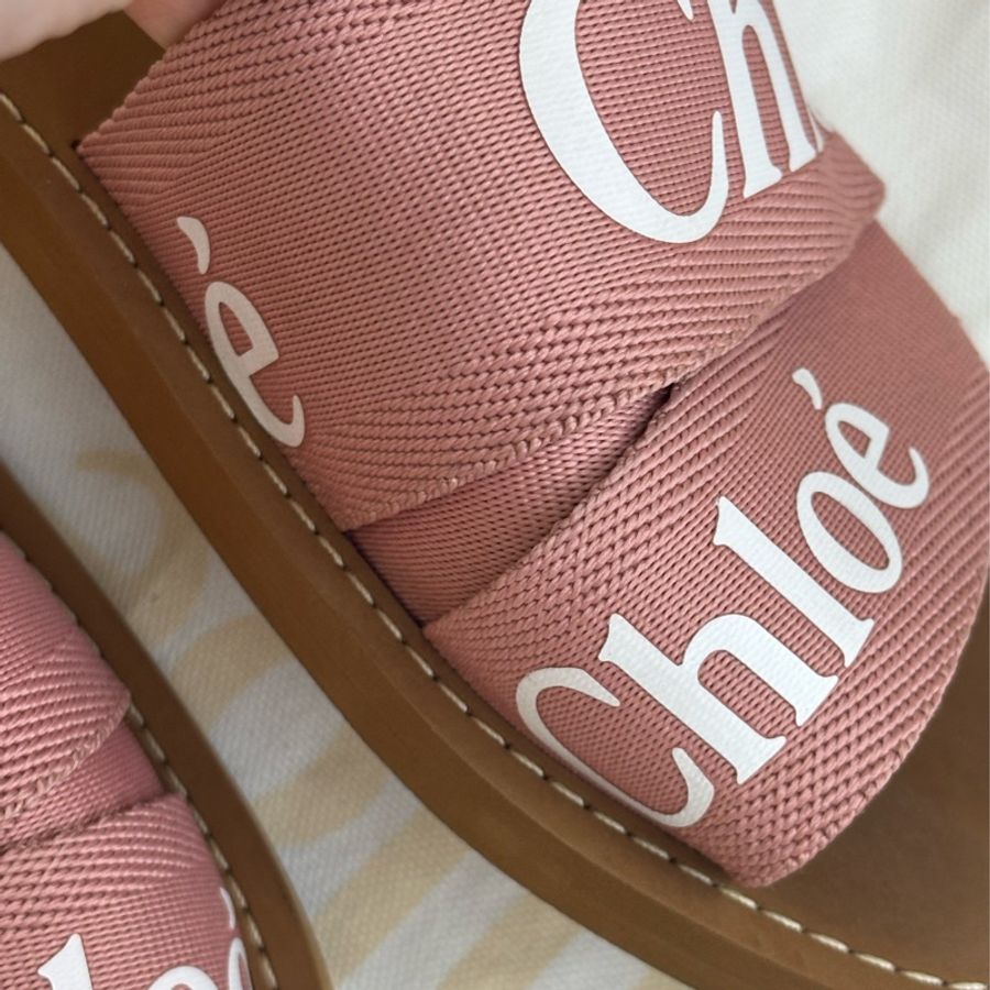 Chloe Woody 標誌織帶平底拖鞋/涼鞋(粉色)-5
