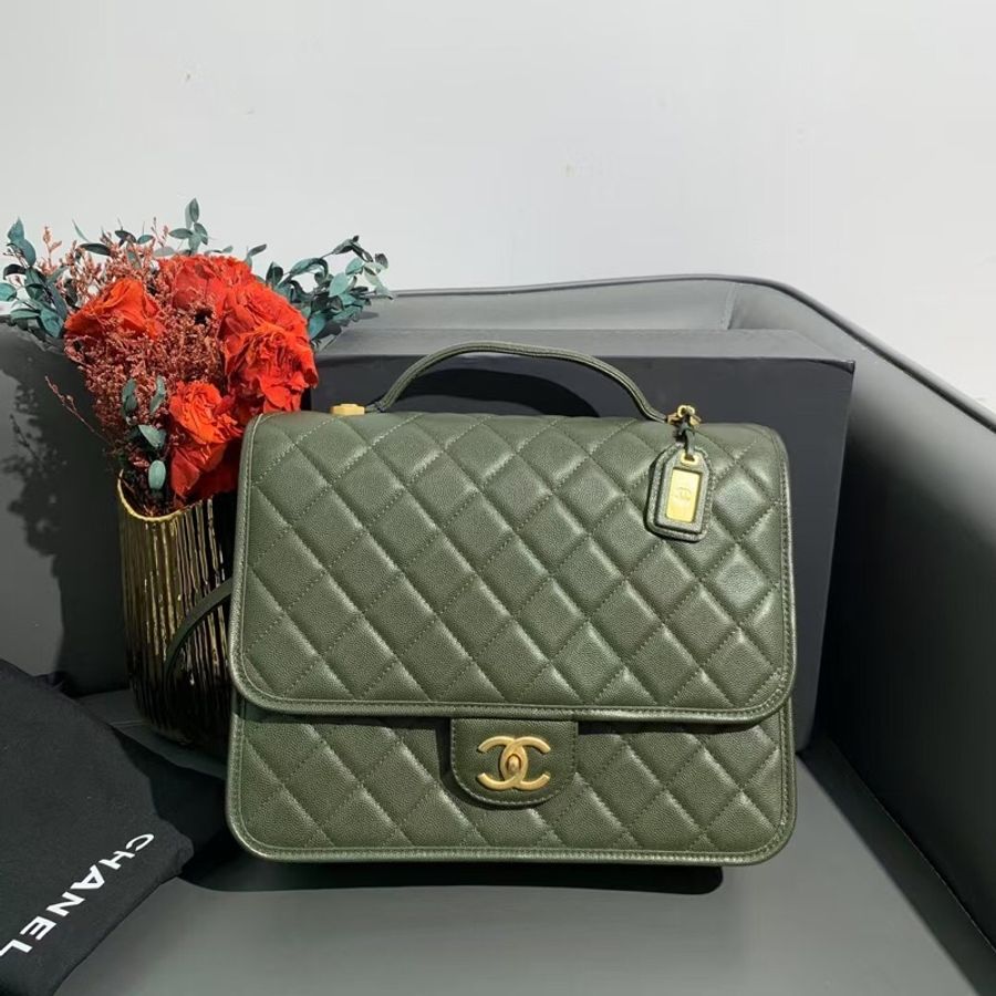 Chanel香奈兒22K雙肩包 古巴綠荔枝皮 芯片款背包-0