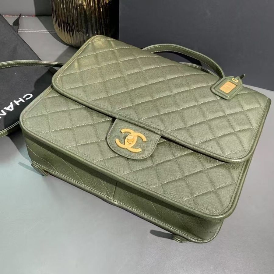 Chanel香奈兒22K雙肩包 古巴綠荔枝皮 芯片款背包-3