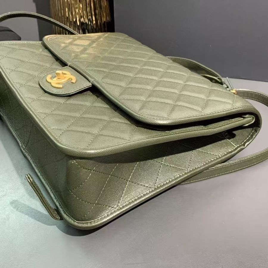 Chanel香奈兒22K雙肩包 古巴綠荔枝皮 芯片款背包-4