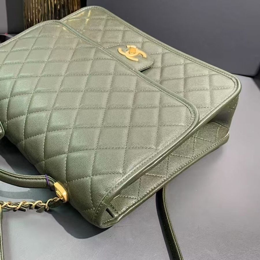 Chanel香奈兒22K雙肩包 古巴綠荔枝皮 芯片款背包-5