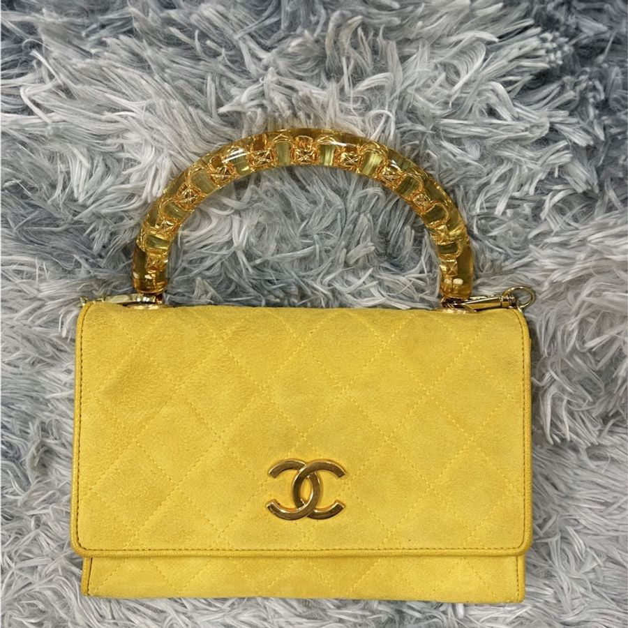 Chanel vintage 雕花手把mini handle 麂皮包 香奈兒-10
