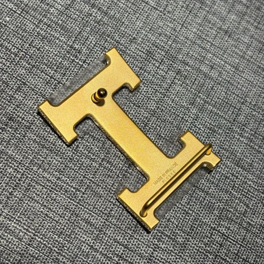 Hermes拉絲金扣H雙面皮帶/黑焦糖色/寬4CM-3