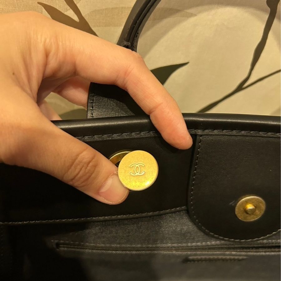 Chanel 香奈兒Deauville Tote Bag黑金全皮革海灘包（尺寸：小號)🌸ha.haliday🌸-4