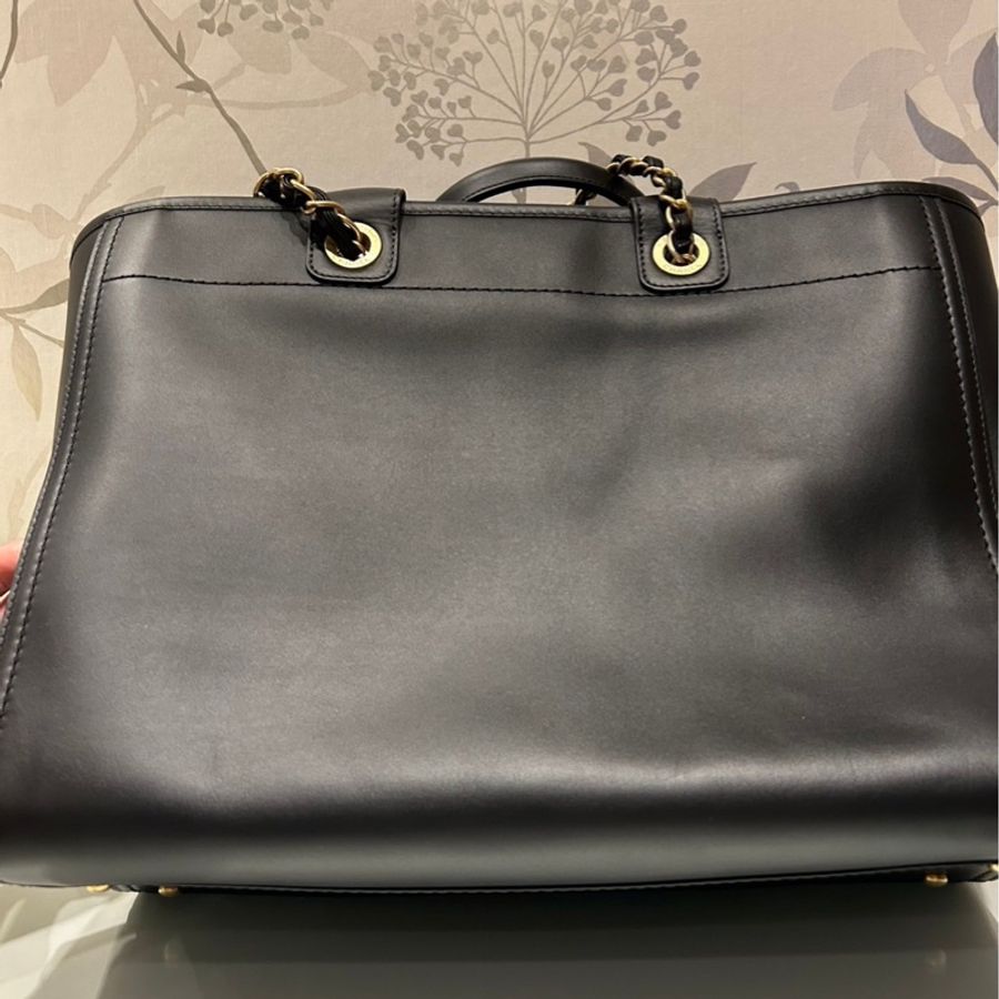 Chanel 香奈兒Deauville Tote Bag黑金全皮革海灘包（尺寸：小號)🌸ha.haliday🌸-5