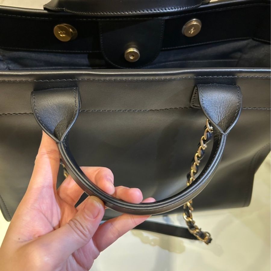 Chanel 香奈兒Deauville Tote Bag黑金全皮革海灘包（尺寸：小號)🌸ha.haliday🌸-8