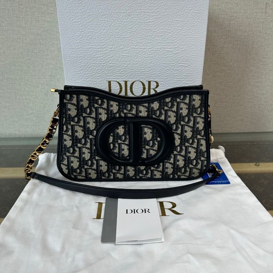 DIOR迪奧 CD Signature CD標誌拉鍊開合 Oblique 印花肩包 單肩包 迷你女 藍色 貨號S2213UTZQ-M928 全新正貨-0