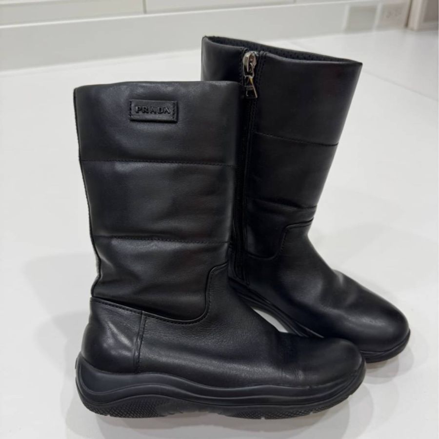 prada 黑色 真皮 兒童 短靴 童靴 童靴 靴子-0