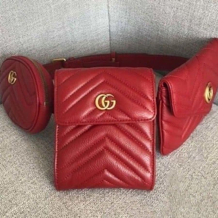 Gucci Marmont 紅色 三件套腰包(腰長95cm)全新-4