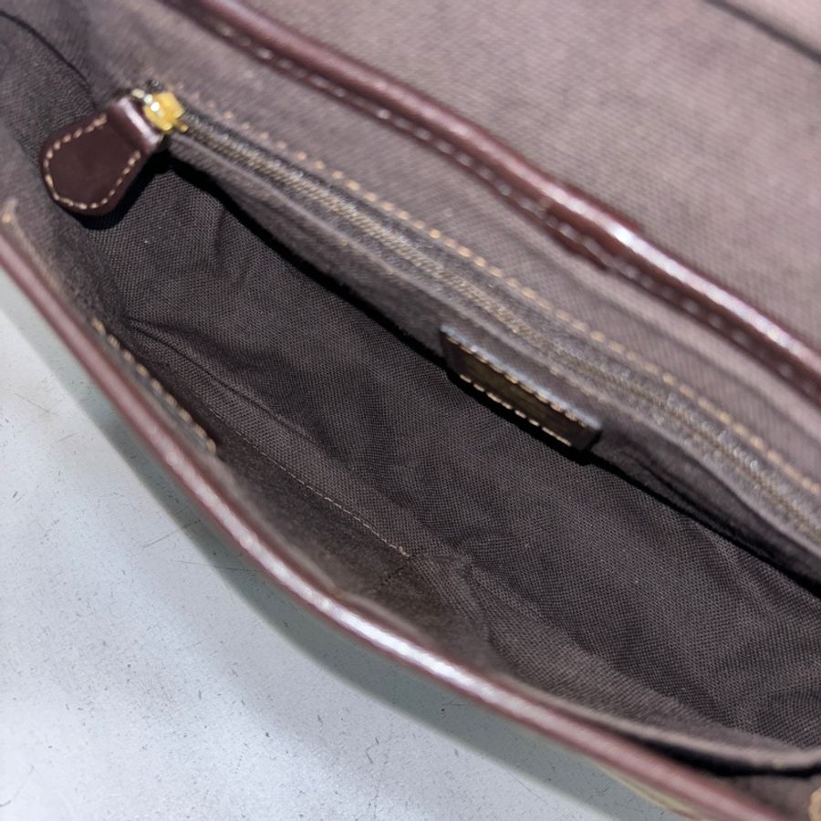 Burberry咖啡牛皮拼經典格紋PVC馬鞍斜背包 法棍包Diane-16