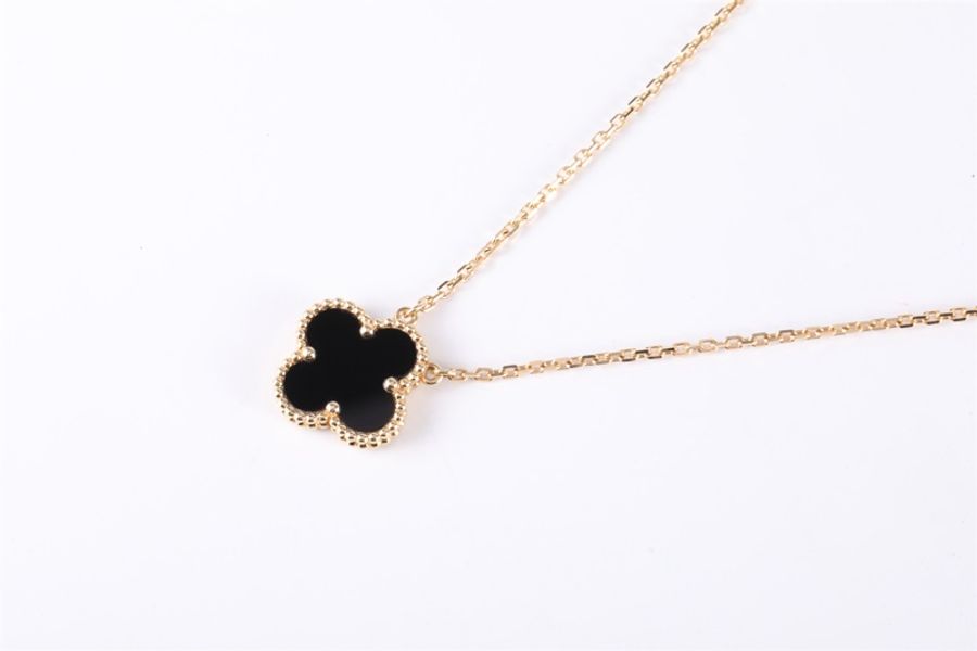 VAN CLEEF&ARPELS(梵克雅寶) Vintage Alhambra 中號單花項鏈 新扣 18K黃金/縞瑪瑙 項鏈-2