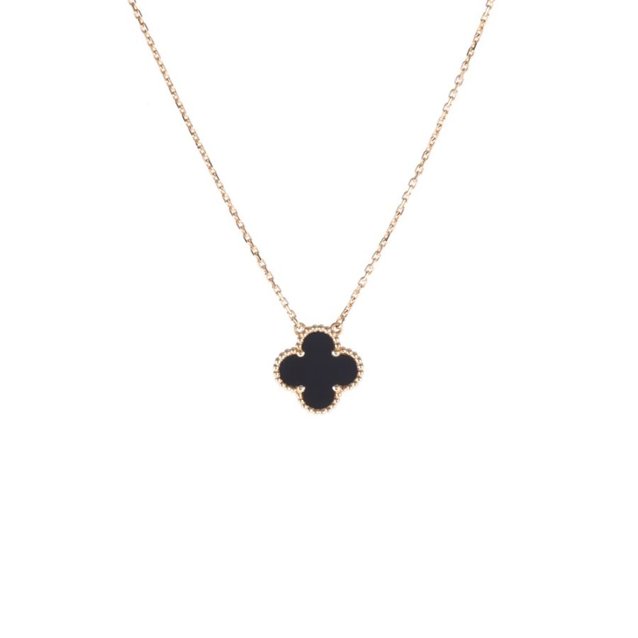 VAN CLEEF&ARPELS(梵克雅寶) Vintage Alhambra 中號單花項鏈 新扣 18K黃金/縞瑪瑙 項鏈-5
